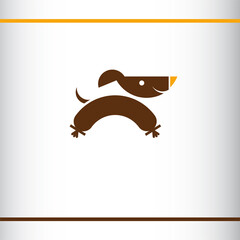 Happy Dog and Sausage shape. Logo Design Vector Template.