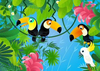 Fototapeta na wymiar cartoon scene with jungle animals illustration