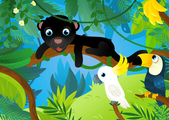 cartoon scene with jungle animals being together illustration