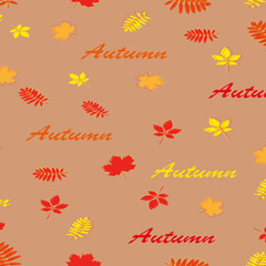 seamless pattern with autumn leaves and lettering. Autumn leaves. For textiles, tableware, notepads