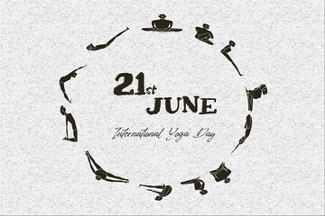 Illustration of International Yoga Day banner poster with various yoga poses
