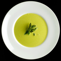 soup asparagus puree in a white plate
