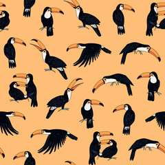 toucan tropical bird vector seamless pattern