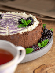 cake dessert blackberry cheesecake 
with mint