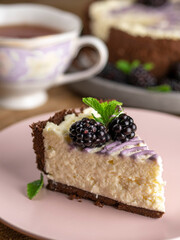 cake dessert blackberry cheesecake 
with mint