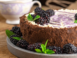 cake dessert blackberry cheesecake 
with mint