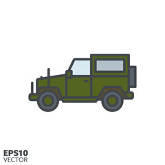 Fototapeta na wymiar Military offroad vehicle vector filled line icon