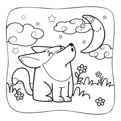 Wolf black and white. Coloring book or Coloring page for kids. Nature background