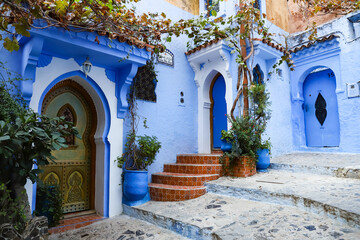 Naklejka premium Street in Chefchaouen, Morocco
