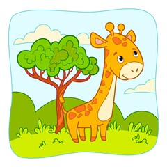 Cute Giraffe cartoon. Giraffe clipart vector. Nature background