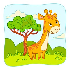 Fototapeta premium Cute Giraffe cartoon. Giraffe clipart vector. Nature background