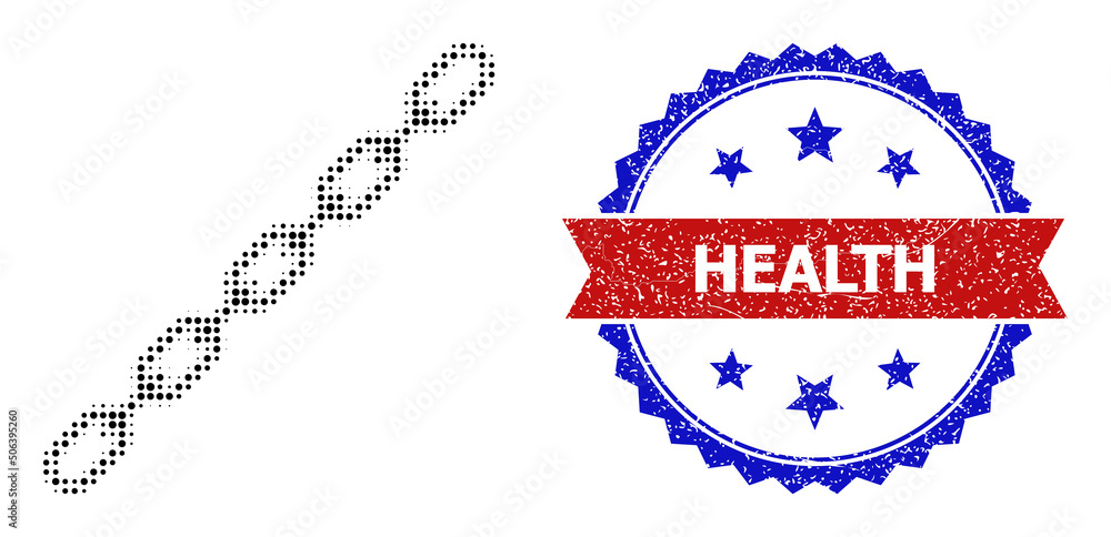 Poster halftone chain icon, and bicolor unclean health watermark. halftone chain icon is generated with sma