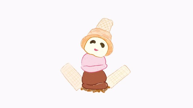 Cute sweet ice cream balls waving snowman in cartoon flat illustration video footage 