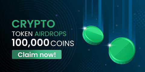 Crypto asset green token airdrops banner for marketing - obrazy, fototapety, plakaty