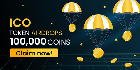 Cryptocurrency gold token airdrops banner for marketing - obrazy, fototapety, plakaty