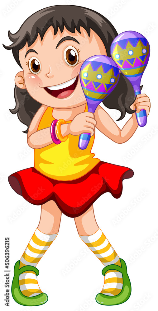 Wall mural cute girl holding maracas cartoon character