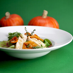 salad with roasted pumpkin and chicken fillet