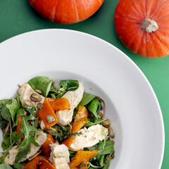 salad with roasted pumpkin and chicken fillet