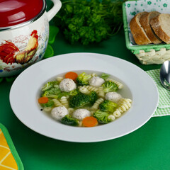 soup with chicken meatballs and vegetables