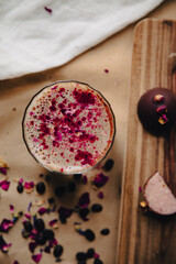 Rose latte mocha on craft paper