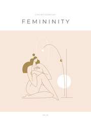 Mid century modern poster. Abstract female body, woman silhouette nude feminine trendy graphic, boho colored design. Beauty, Femininity, Contemporary concept for print, wall decor.Vector illustration