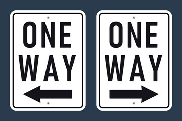 One Way Sign. Right and Left Road Direction Arrow Sign. Vector illustration