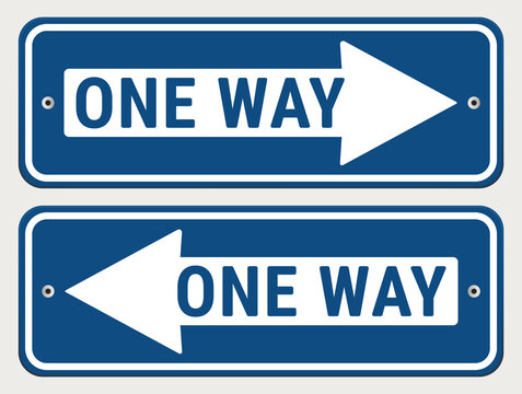 One Way Blue Sign. Right and Left Road Direction Signs. Vector Illustration