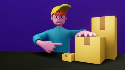 Concept illustration, delivery, packing, delivery quality Service personnel offer delivery. Web applications, mobile applications, online systems, 3D rendering