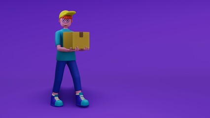 Concept illustration, delivery, packing, delivery quality Service personnel offer delivery. Web applications, mobile applications, online systems, 3D rendering