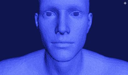 Abstract digital human head. Technology and robotics concept. 3D vector illustration. Design for business presentations, flyers or posters.