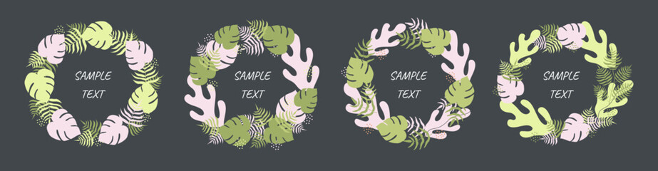 Fototapeta premium Set of floral wreath templates. Leaf and herb frames. Best for the invitation, greeting cards, banners, and flyers. Vector illustration.