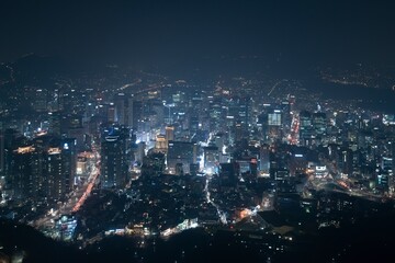 Fototapeta na wymiar Cityscape of Seoul city from top of mountain, South Korea