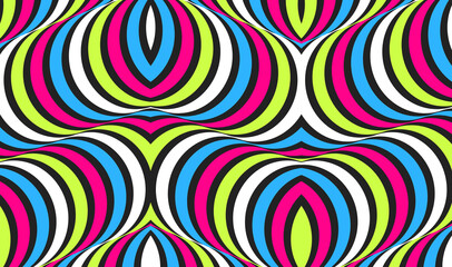 Pattern with optical illusion. Simple graphic design. Abstract dynamic template with wavy curved ribbons. 3d vector illustration for banner, flyer, poster, cover or brochure.