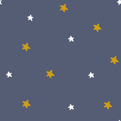 vector seamless pattern with minimalistic stars on dark blue background. simple nursery pattern for babies, kids, boys