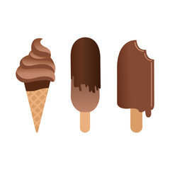 ice cream set summer dessert chocolate vanilla fruits vector isolated