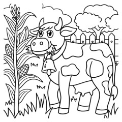 Fototapeta na wymiar Cow Coloring Page for Kids