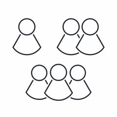 One, two and a group of people. Set of vector linear icons isolated on white background.