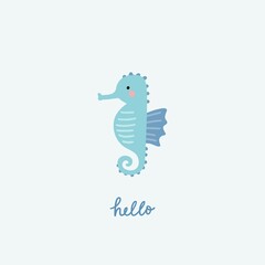 Cute cartoon undersea world. Deep Ocean or sea with  sea horse. Vector illustration © NadezdaBarkova