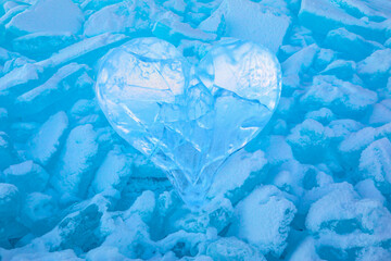Icy heart in a crack in the light of sunset - Lake Baikal, Siberia