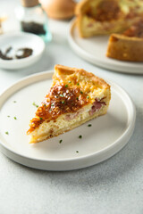 Traditional homemade French quiche with onion and bacon