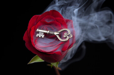 image of flower rose vintage key smoke dark background  - Powered by Adobe