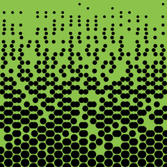 Abstract seamless geometric circle pattern. Mosaic background of black circles. Evenly spaced shapes of different sizes. Vector illustration on light green background