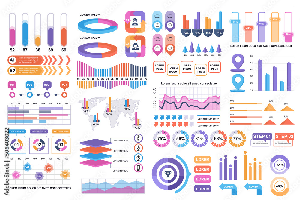 Poster Bundle infographic elements data visualization vector design template. Can be used for steps, business processes, workflow, diagram, flowchart concept, timeline, marketing icons, info graphics.