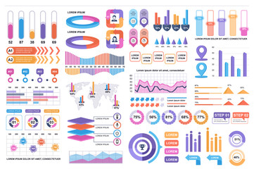 Bundle infographic elements data visualization vector design template. Can be used for steps, business processes, workflow, diagram, flowchart concept, timeline, marketing icons, info graphics.