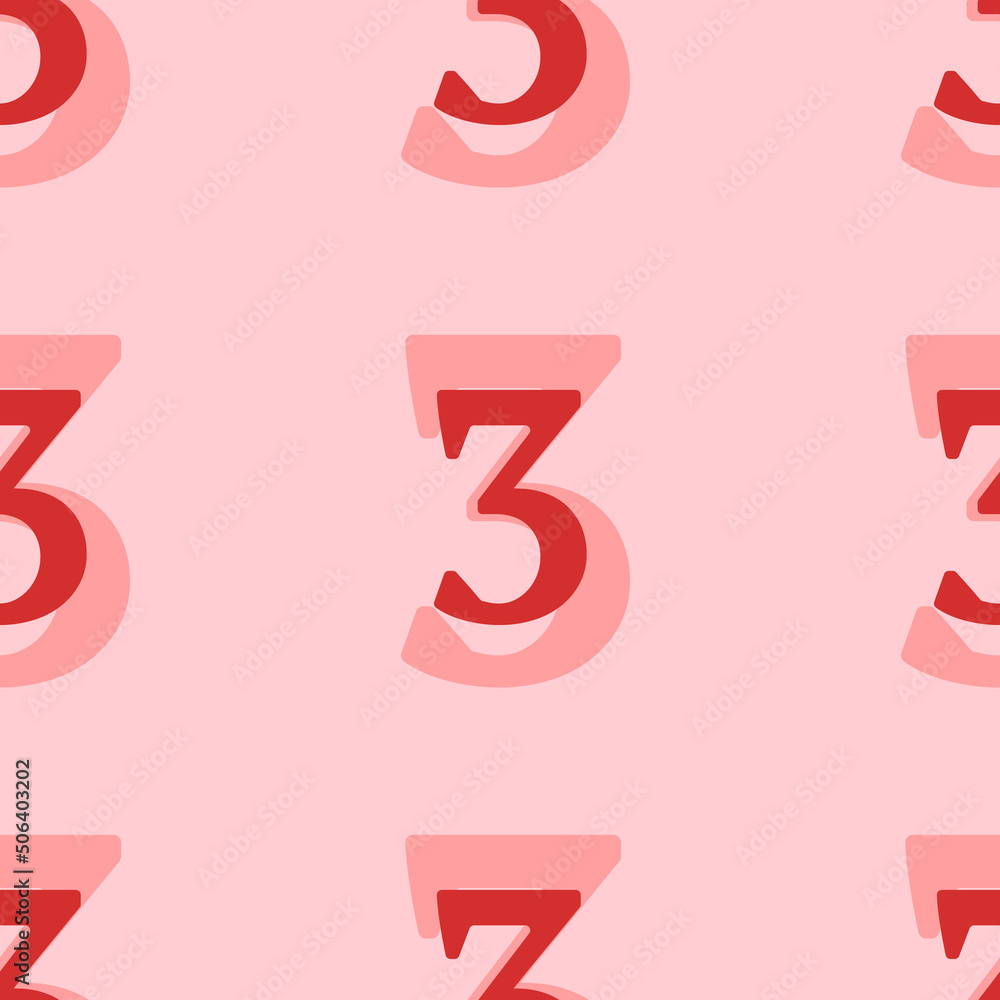 Poster seamless pattern of large isolated red number three symbols. the elements are evenly spaced. vector 