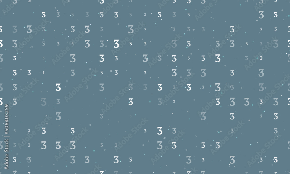 Poster seamless background pattern of evenly spaced white number three symbols of different sizes and opaci