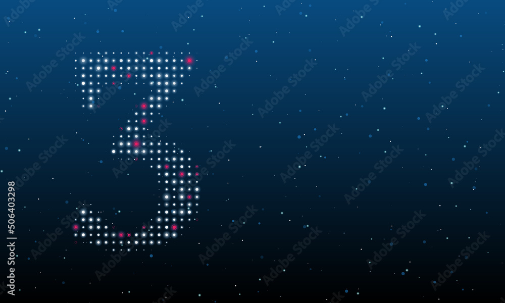 Poster on the left is the number three symbol filled with white dots. background pattern from dots and circ