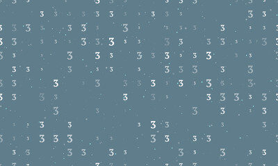 Seamless background pattern of evenly spaced white number three symbols of different sizes and opacity. Vector illustration on blue gray background with stars