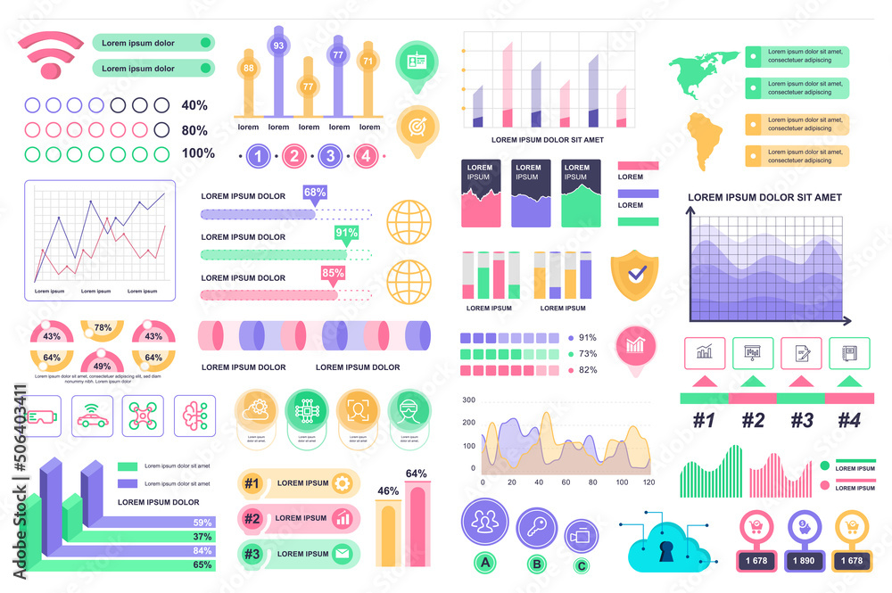 Fototapete bundle infographic elements data visualization vector design template. can be used for steps, busine