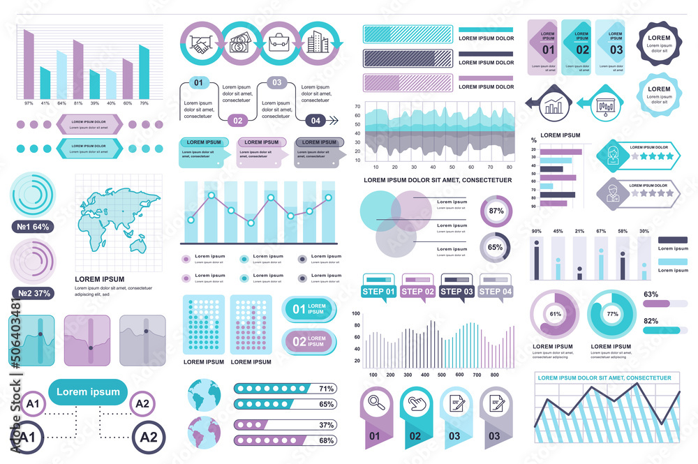 Poster Bundle infographic elements data visualization vector design template. Can be used for steps, business processes, workflow, diagram, flowchart concept, timeline, marketing icons, info graphics.